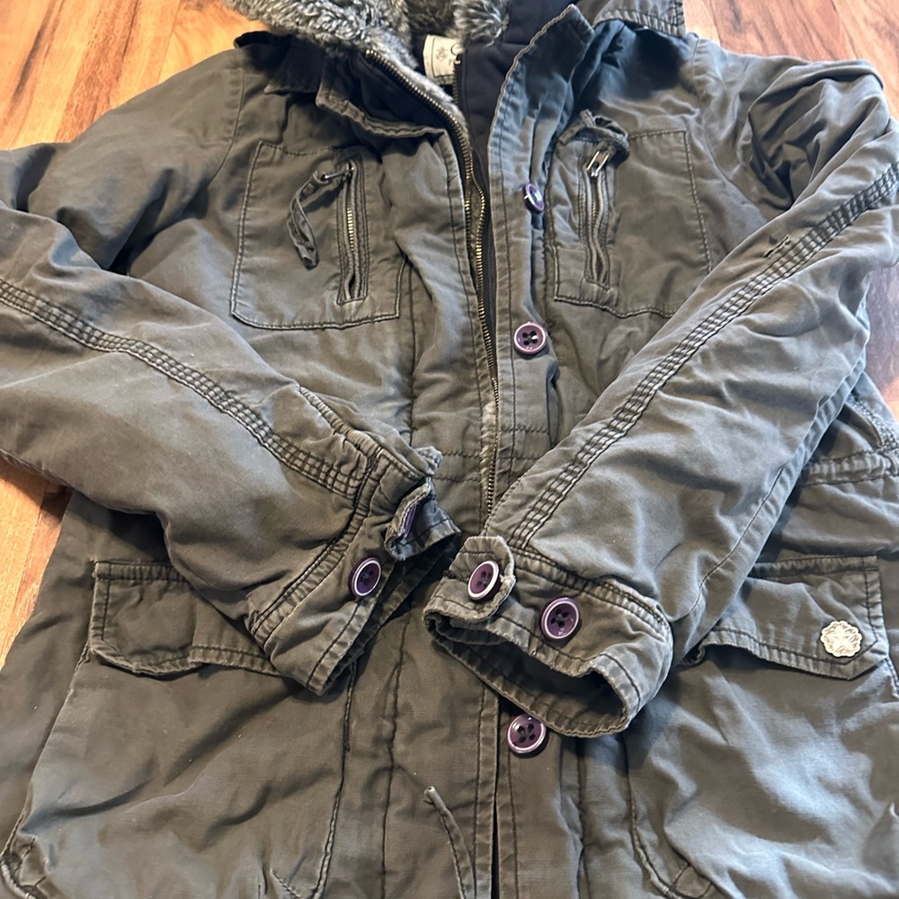 OBEY Propaganda Womens Small Y2K Hooded Faux Fur Lined Utility Parka Jacket - Picture 11 of 12